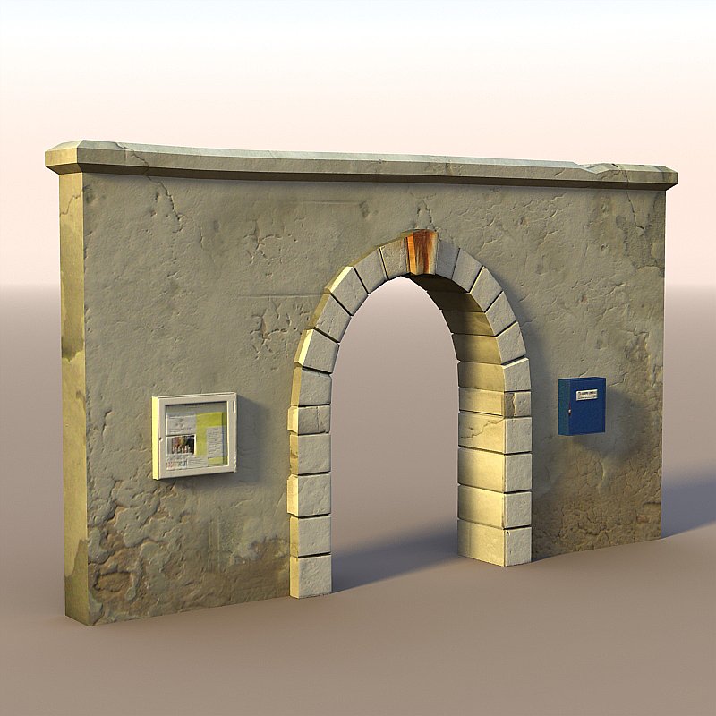 unity3d游戏场景模型之老旧村庄(有拱门的墙gate)