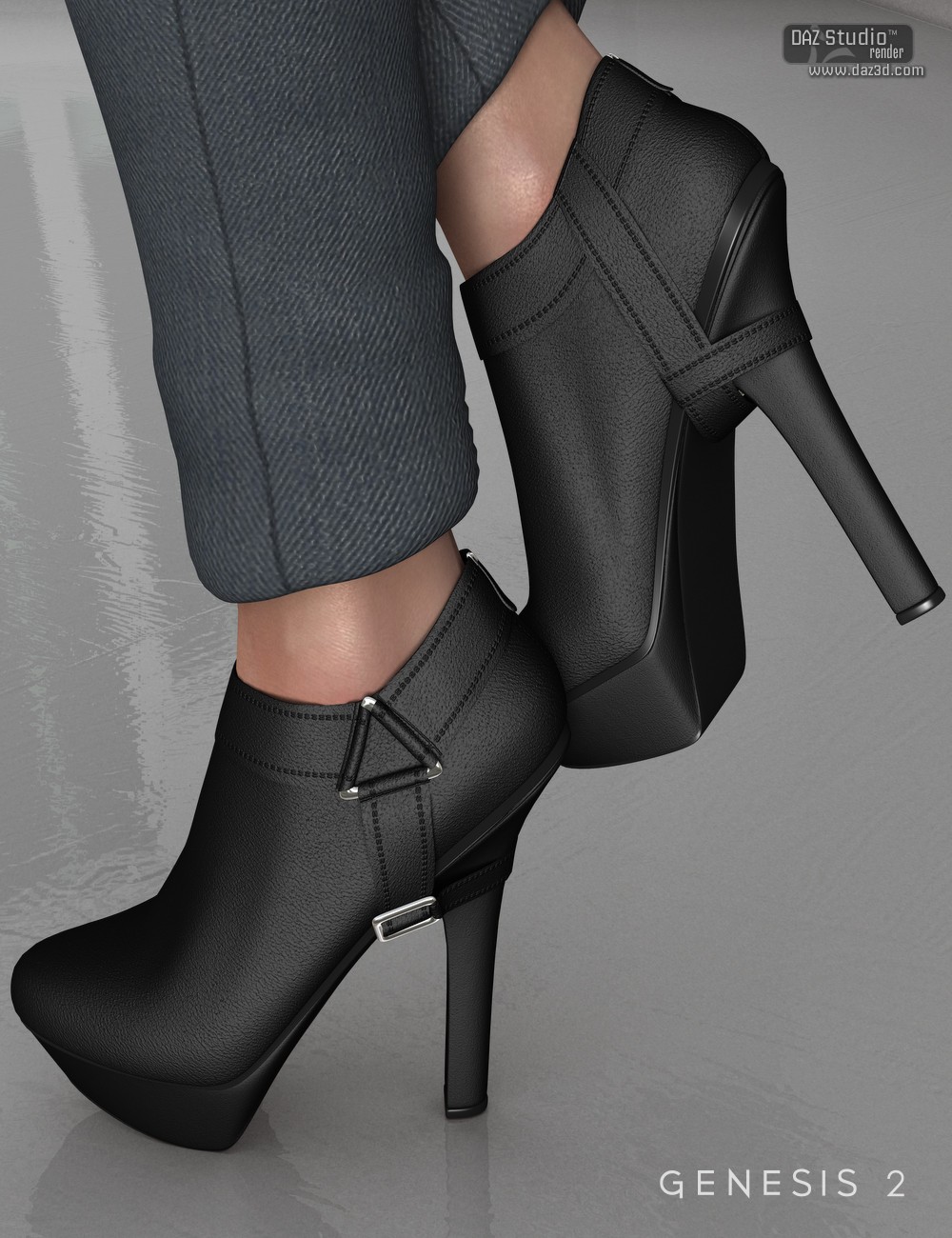 皮鞋 高跟短靴  Strapped Ankle Boots for Genesis 2 Female