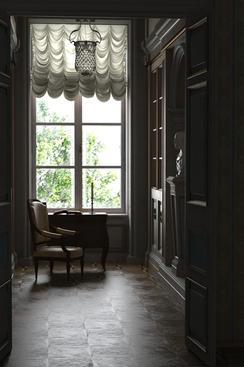 豪华欧式风格室内3D模型 古典华丽的欧式书房
