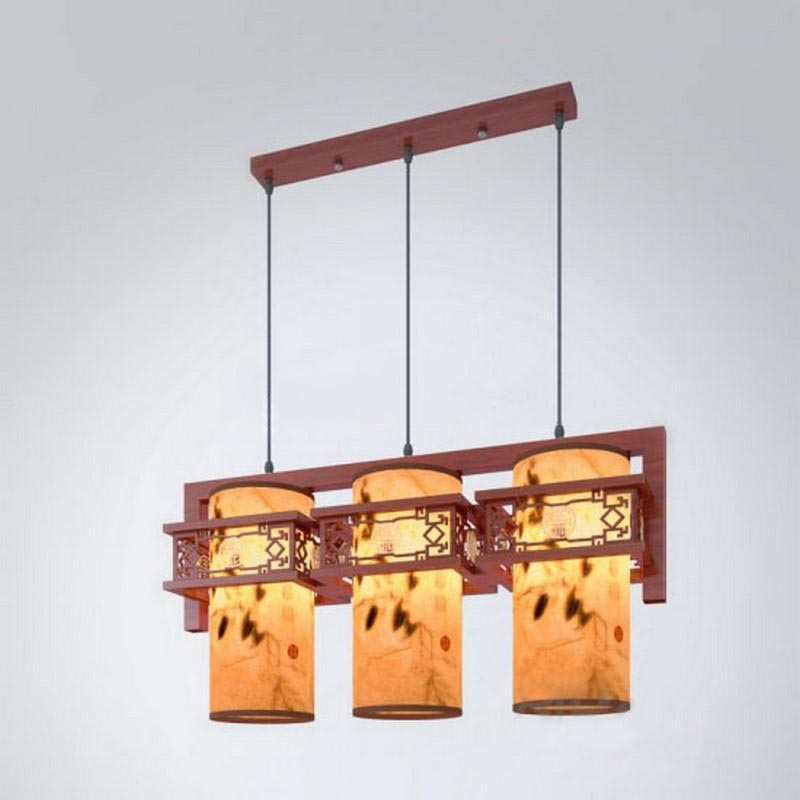 新中式古典创意实木三头吊灯