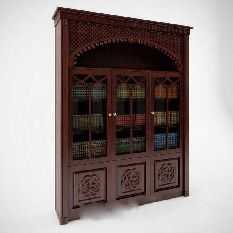 美式古典棕红色原木书柜