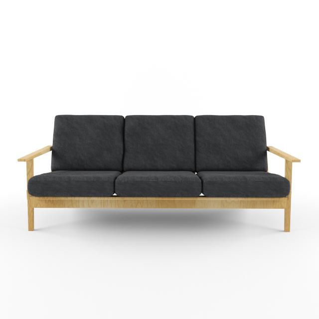 日式实木扶手三人沙发