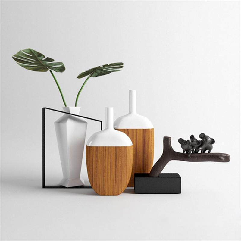 现代创意陶瓷木艺花瓶