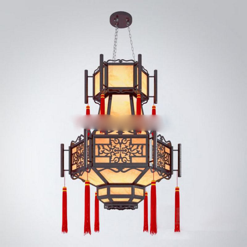新中式古典实木雕花吊灯