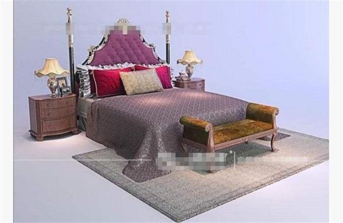 欧式木质软包平板床 3d模型下载