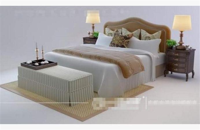 简欧木质平板床 3d模型下载