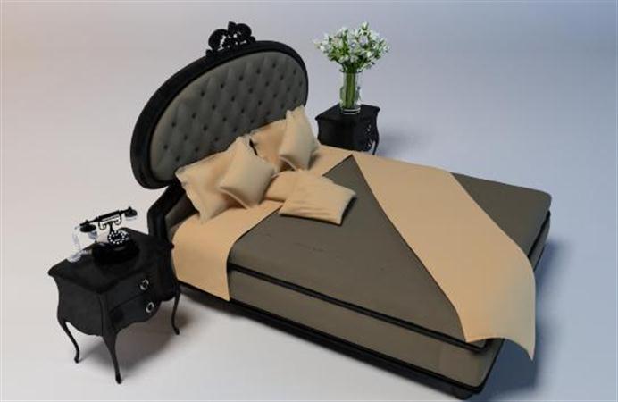 欧式木质软包平板床 3d模型下载