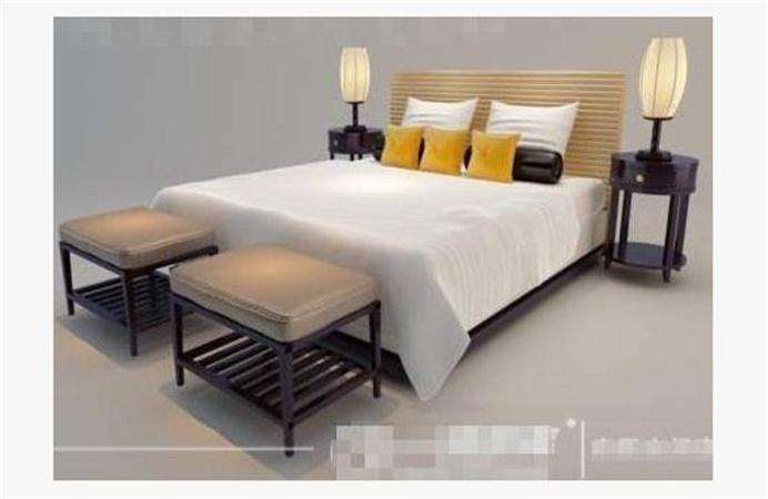 新中式木质平板床 3d模型下载