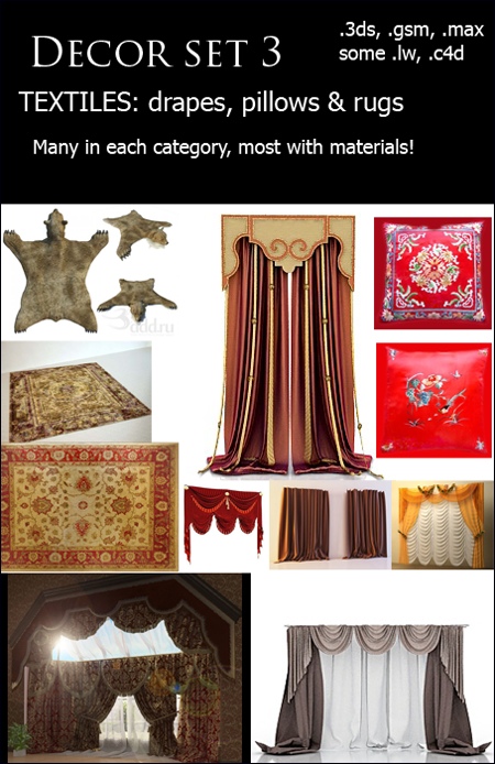 Decor Set 3: Textiles – drapes, pillows & rugs 纺织品 窗帘 毯子 枕头