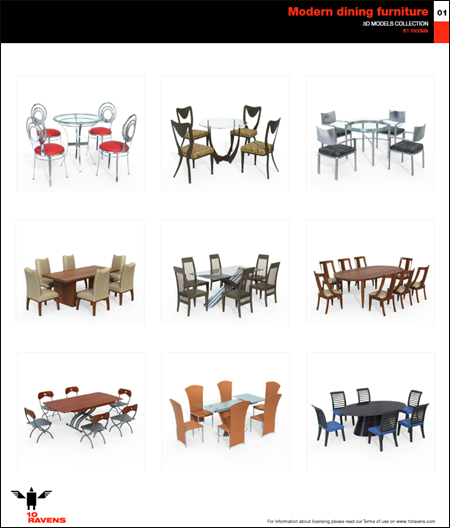 10ravens: 3D Models collection 024 Modern dining furniture 01 现代餐厅家具模型