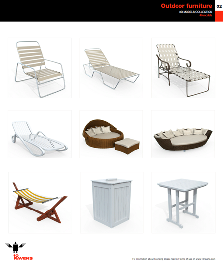 10ravens: 3D Models collection 014 Outdoor furniture 02 户外家具模型