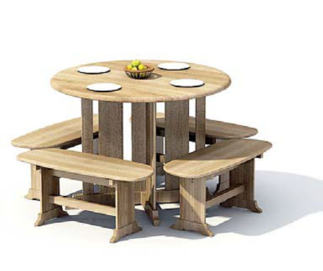 木质小圆桌 四张长凳
